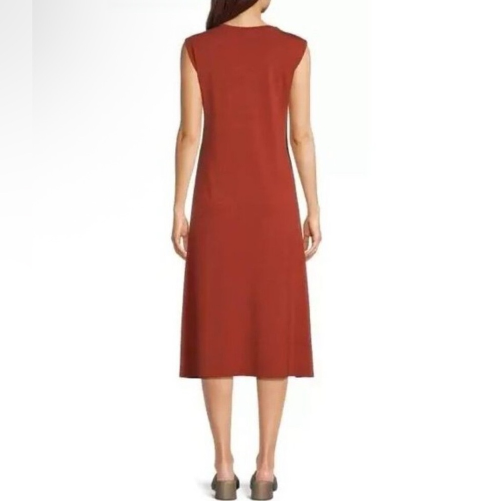 NWT Eileen Fisher Sleeveless V Neck Jersey Midi Dress Red Orange Lagenlook LARGE - Picture 2 of 12